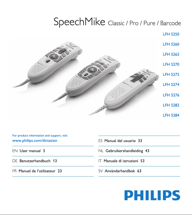 Page 1 de la notice Manuel utilisateur Philips SpeechMike LFH5284