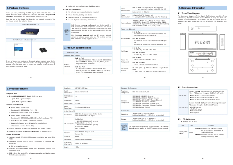 Page 1 de la notice Manuel utilisateur Planet POE-E304
