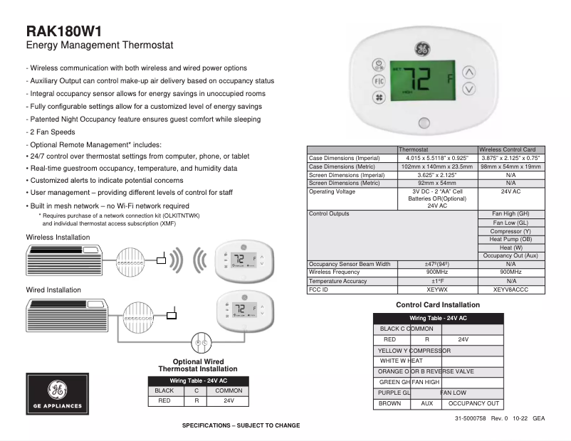 Imagen de la primera página del manual del dispositivo RAK180W1