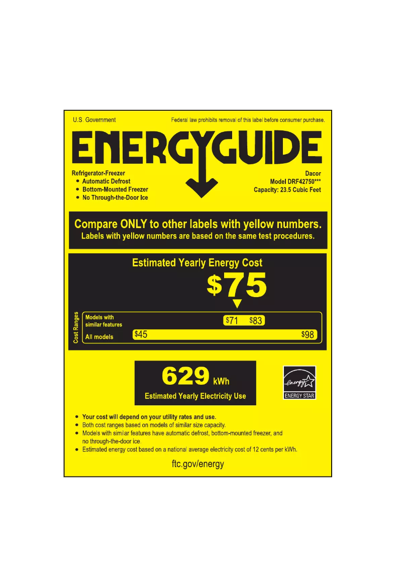 Page n°1 - Label énergétique Dacor DRF427500AP