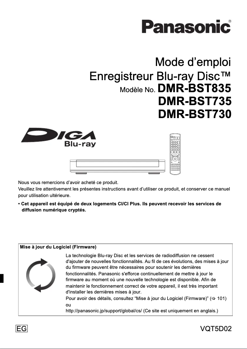 Image de la première page du manuel de l'appareil DMR-BST735