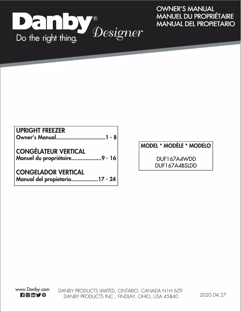 Page 1 de la notice Manuel utilisateur Danby DUF167A4WDD