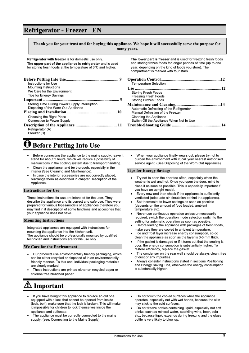 Page n°1 - Manuel utilisateur Gorenje KI 232 LA