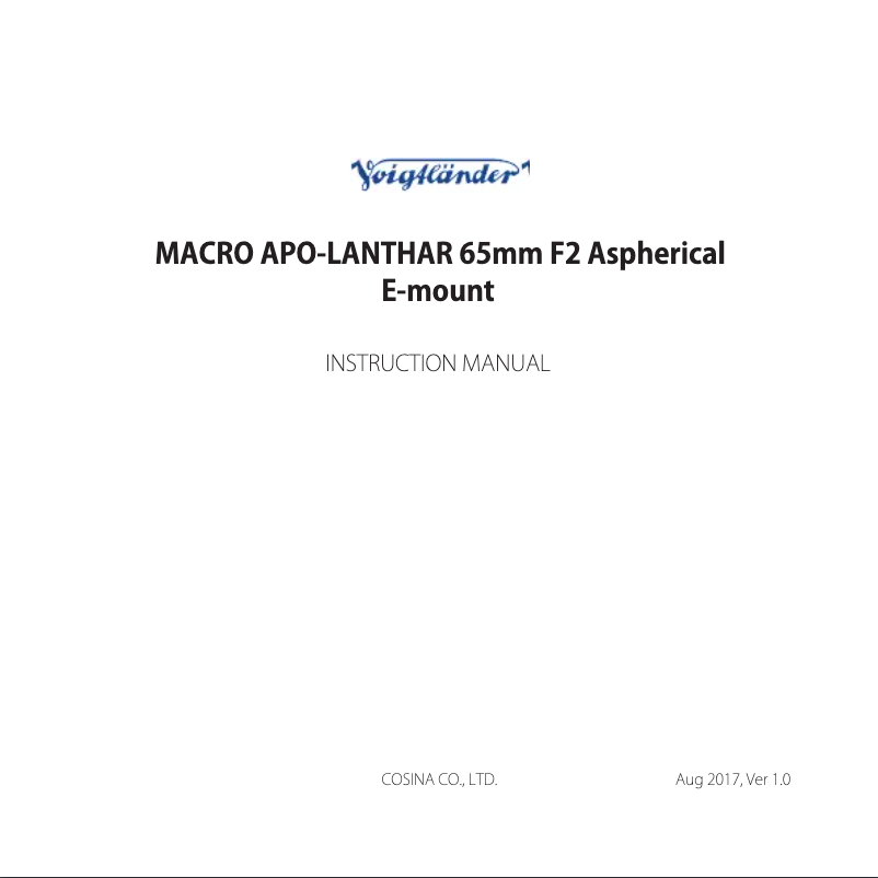 Page n°1 - Manuel utilisateur Voigtländer 65 mm/1:2.0 Macro Apo-Lanthar E