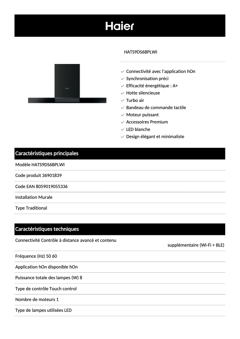 Image de la première page du manuel de l'appareil HATS9DS6BPLWI