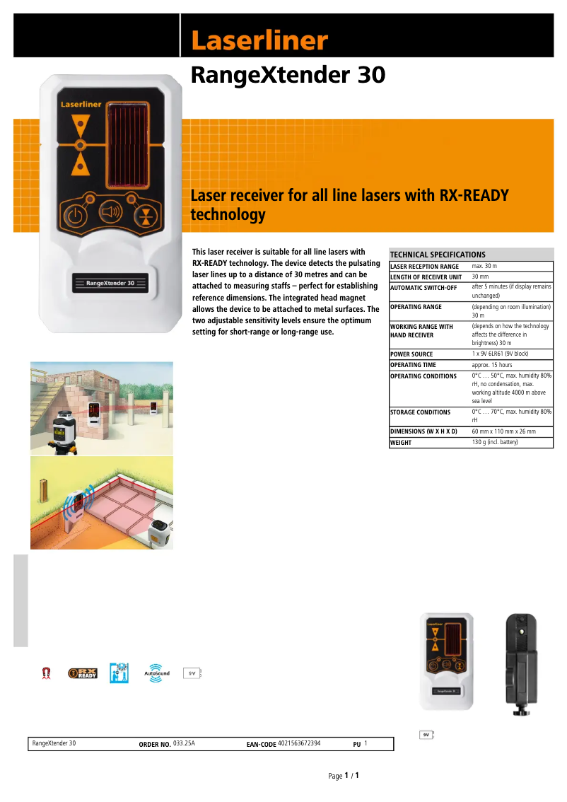 Page 1 de la notice Fiche technique Laserliner RangeXtender 30 Mag