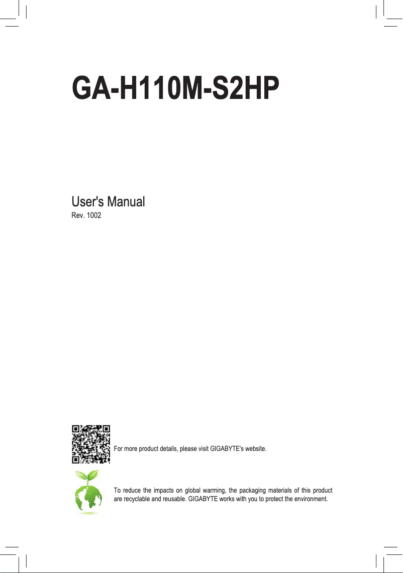 Page 1 de la notice Manuel utilisateur Gigabyte GA-H110M-S2HP