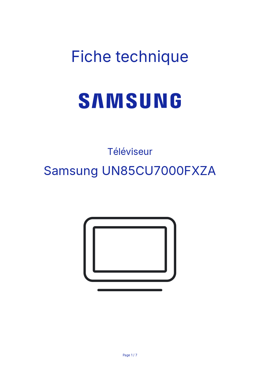 Page n°1 - Fiche technique Samsung UN85CU7000FXZA