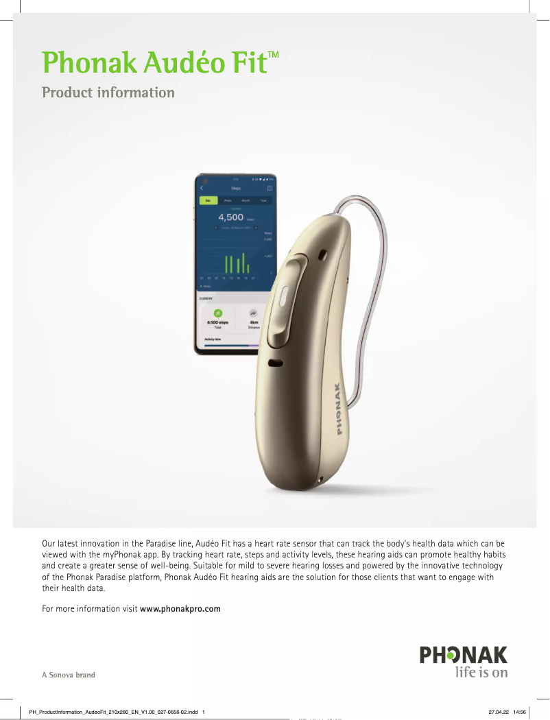Page 1 de la notice Fiche technique Phonak Audéo Fit