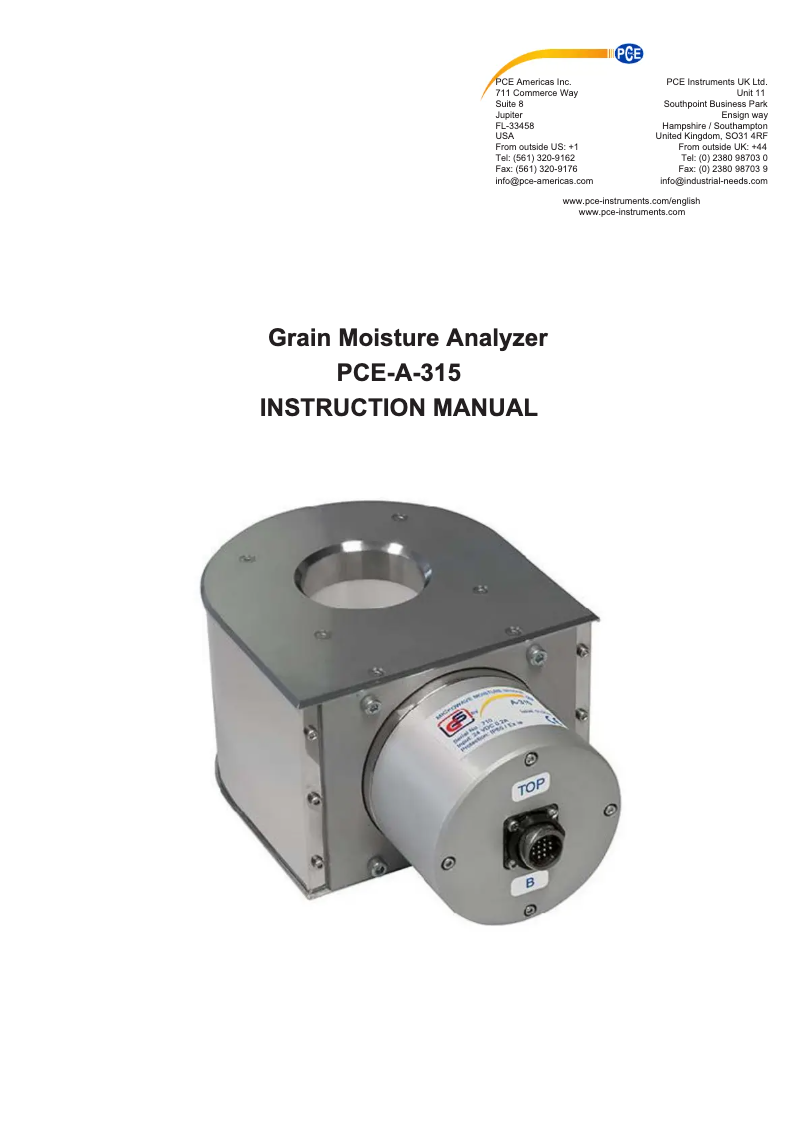 Image de la première page du manuel de l'appareil PCE-A-315
