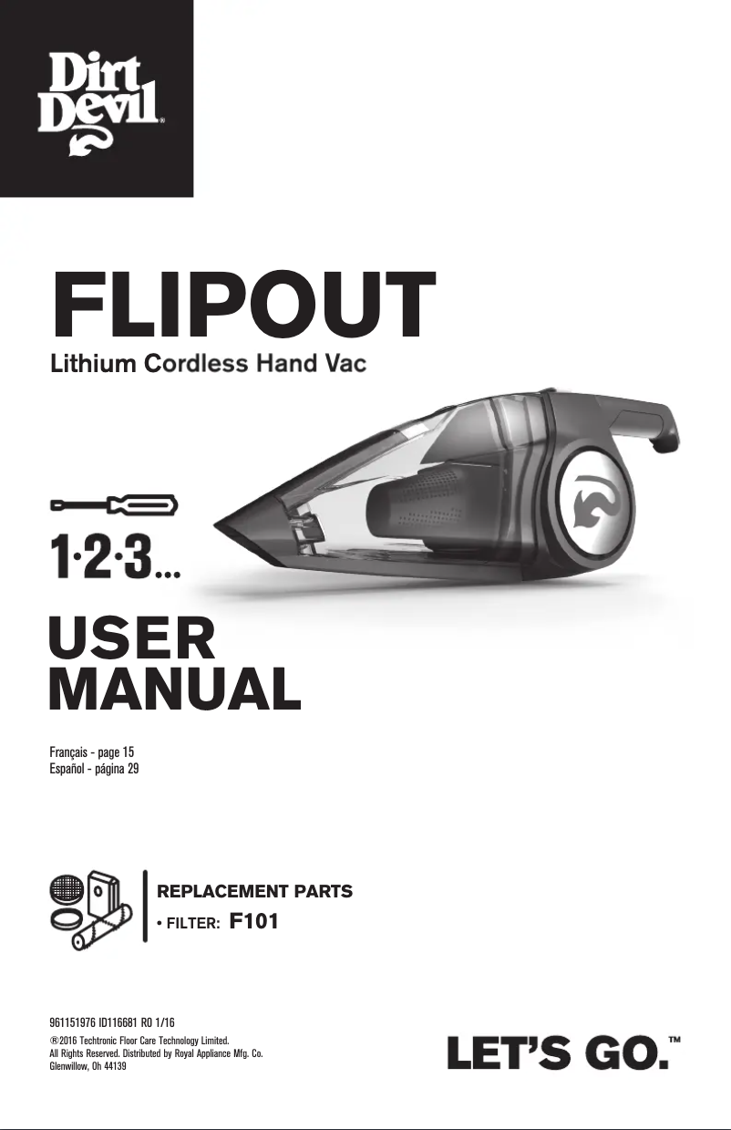 Page 1 de la notice Manuel utilisateur Dirt Devil Simplistik Plus