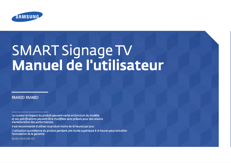 Page 1 de la notice Manuel utilisateur Samsung RM40D Signage TV LH40RMDPLGUR