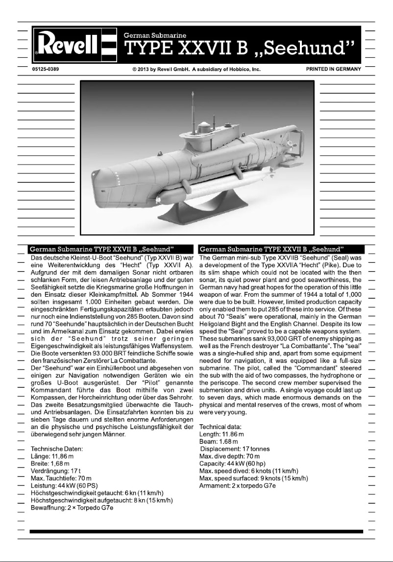 Page n°1 - Manuel utilisateur Revell U-Boot Type XXVIIB