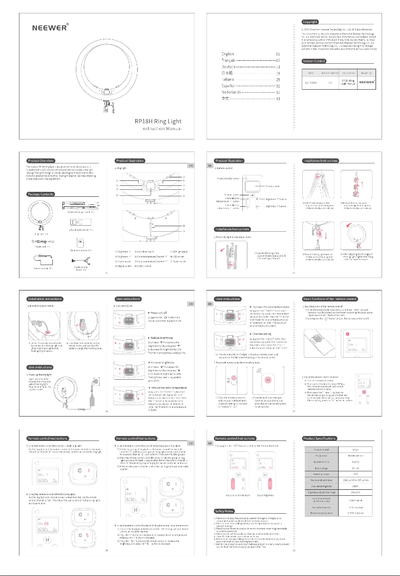 Page 1 de la notice Manuel utilisateur Neewer RP18H
