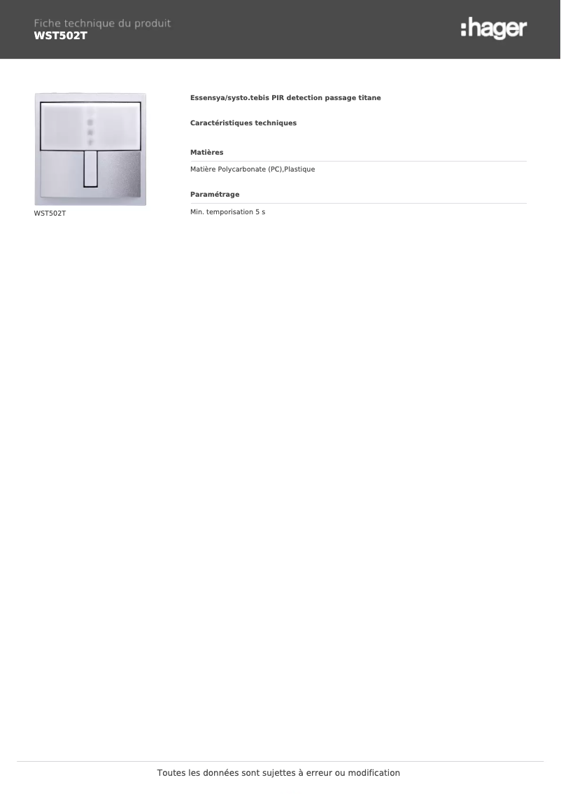 Image de la première page du manuel de l'appareil WST502T