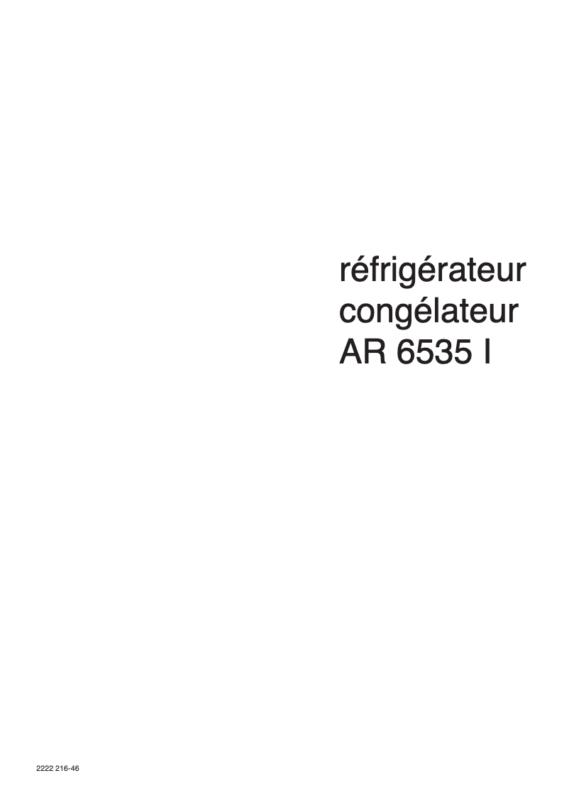 Page n°1 - Manuel utilisateur Arthur Martin-Electrolux AR6535I