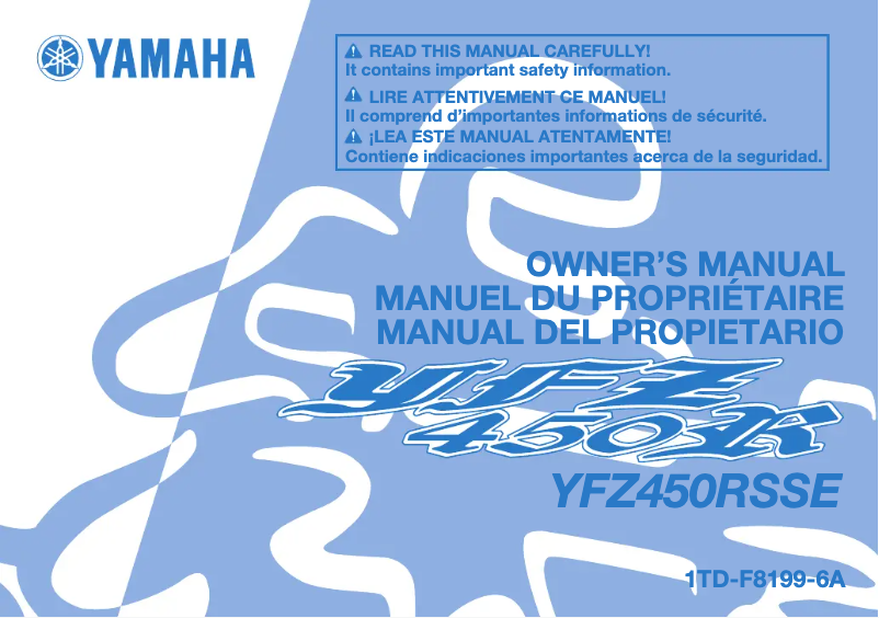 Page n°1 - Manuel utilisateur Yamaha YFZ450R (2014)