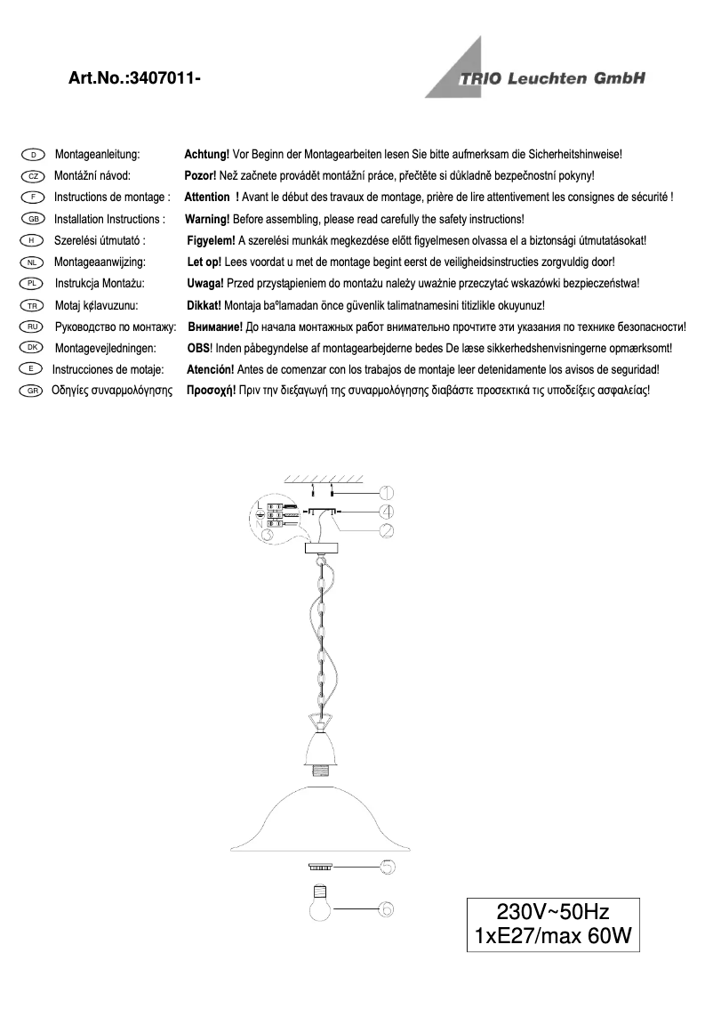 Page n°1 - Manuel utilisateur Trio Lighting Colin 3407011-07