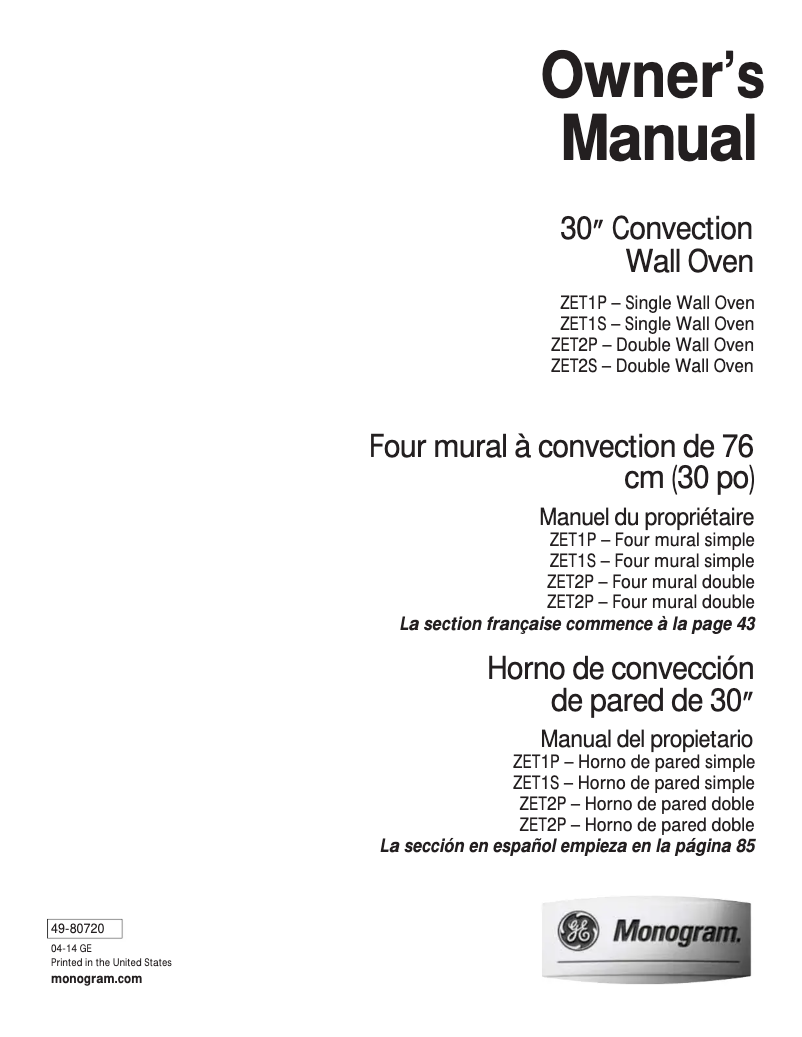 Image de la première page du manuel de l'appareil ZET1PMSS