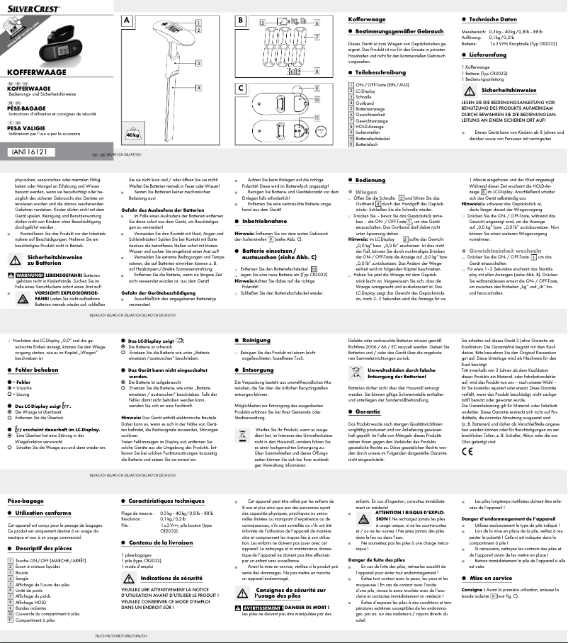Page 1 de la notice Manuel utilisateur SilverCrest IAN 116121