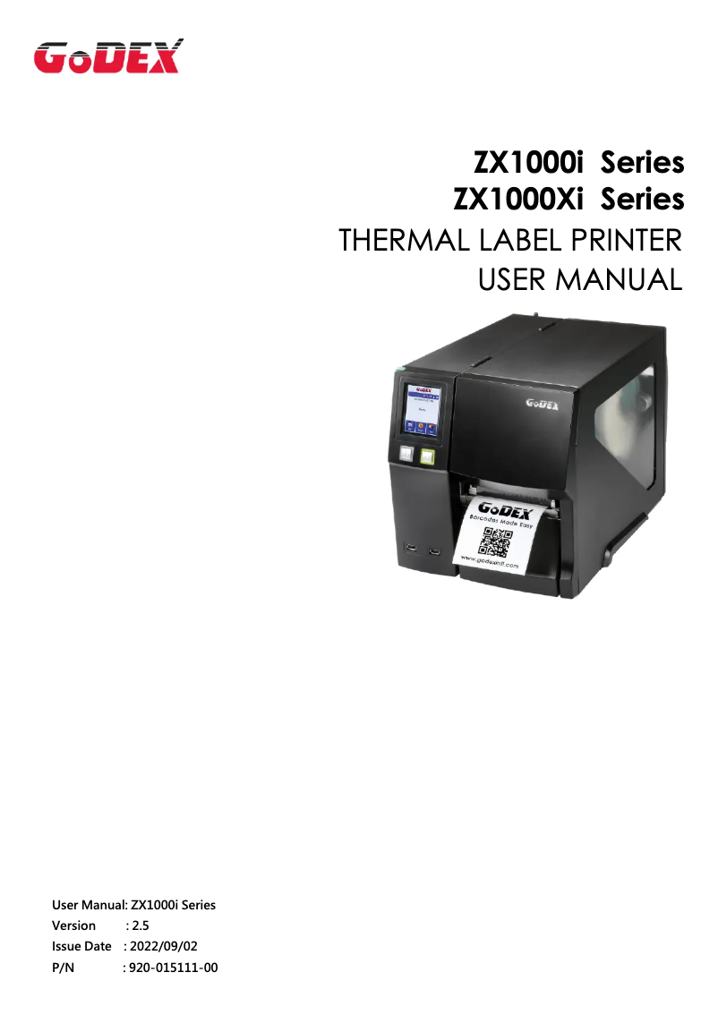 Page 1 de la notice Manuel utilisateur Godex ZX1200Xi