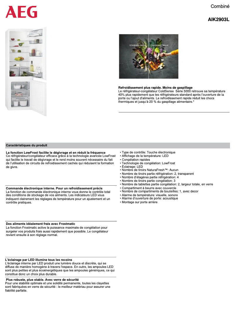 Page 1 de la notice Fiche technique AEG AIK2903L