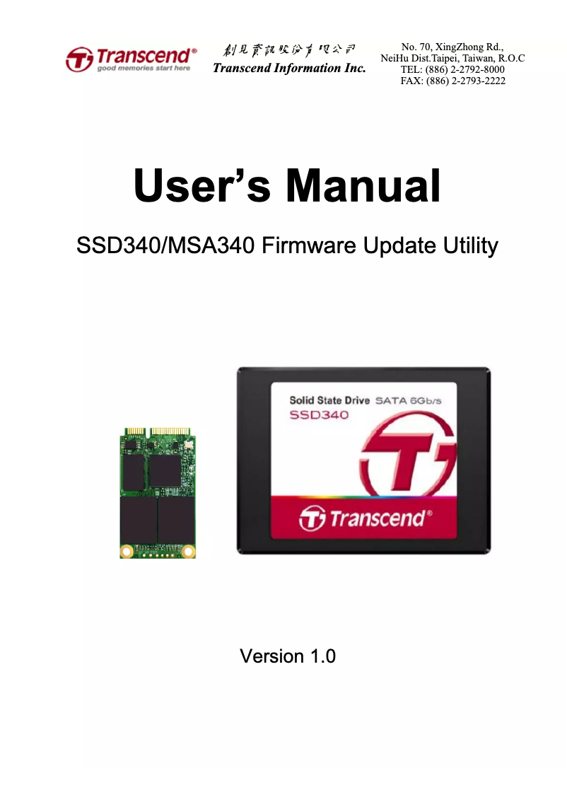 Page n°1 - Manuel utilisateur Transcend 340K