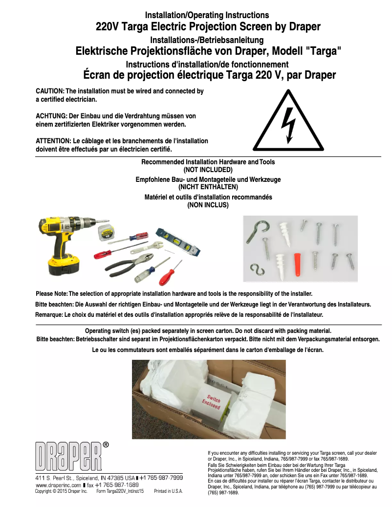 Page n°1 - Manuel utilisateur Draper Targa