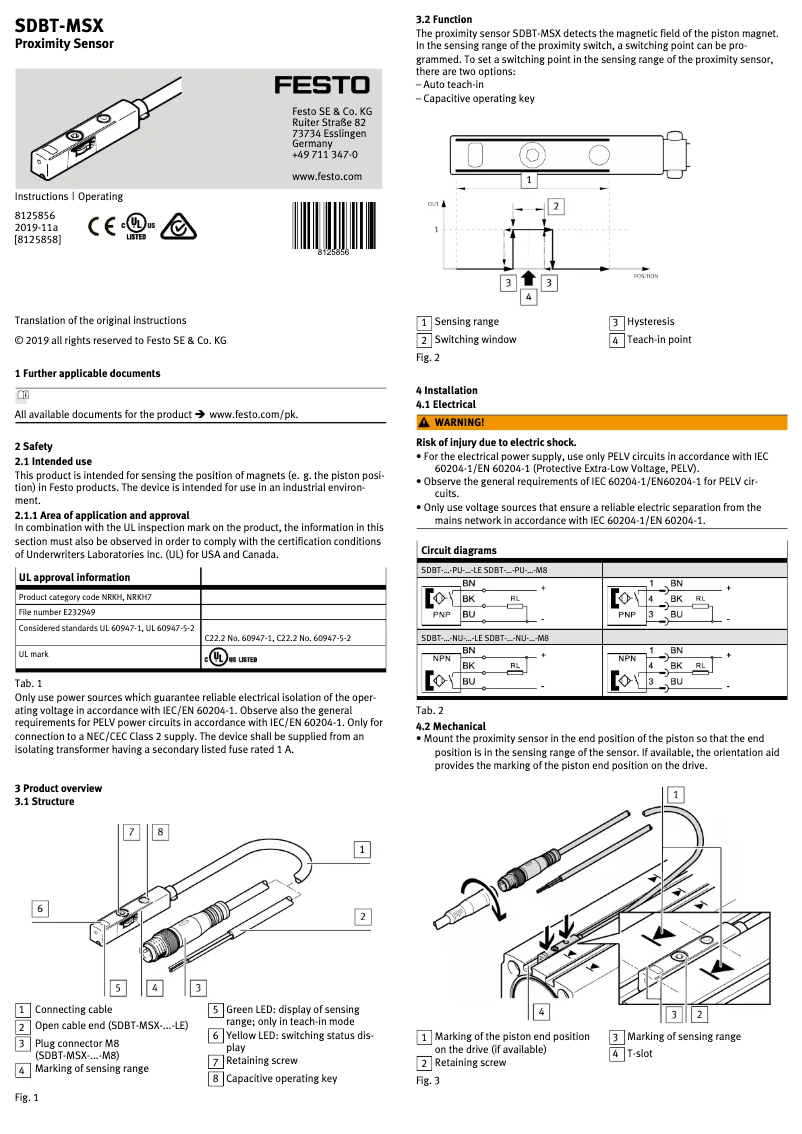 Page 1 de la notice Manuel utilisateur Festo SDBT-MSX-1L-NU-E-0.3-N-M8