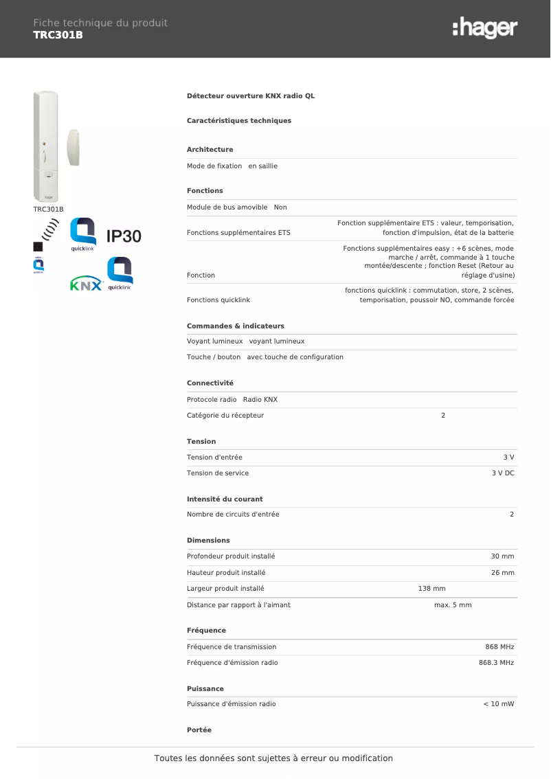 Image de la première page du manuel de l'appareil TRC301B