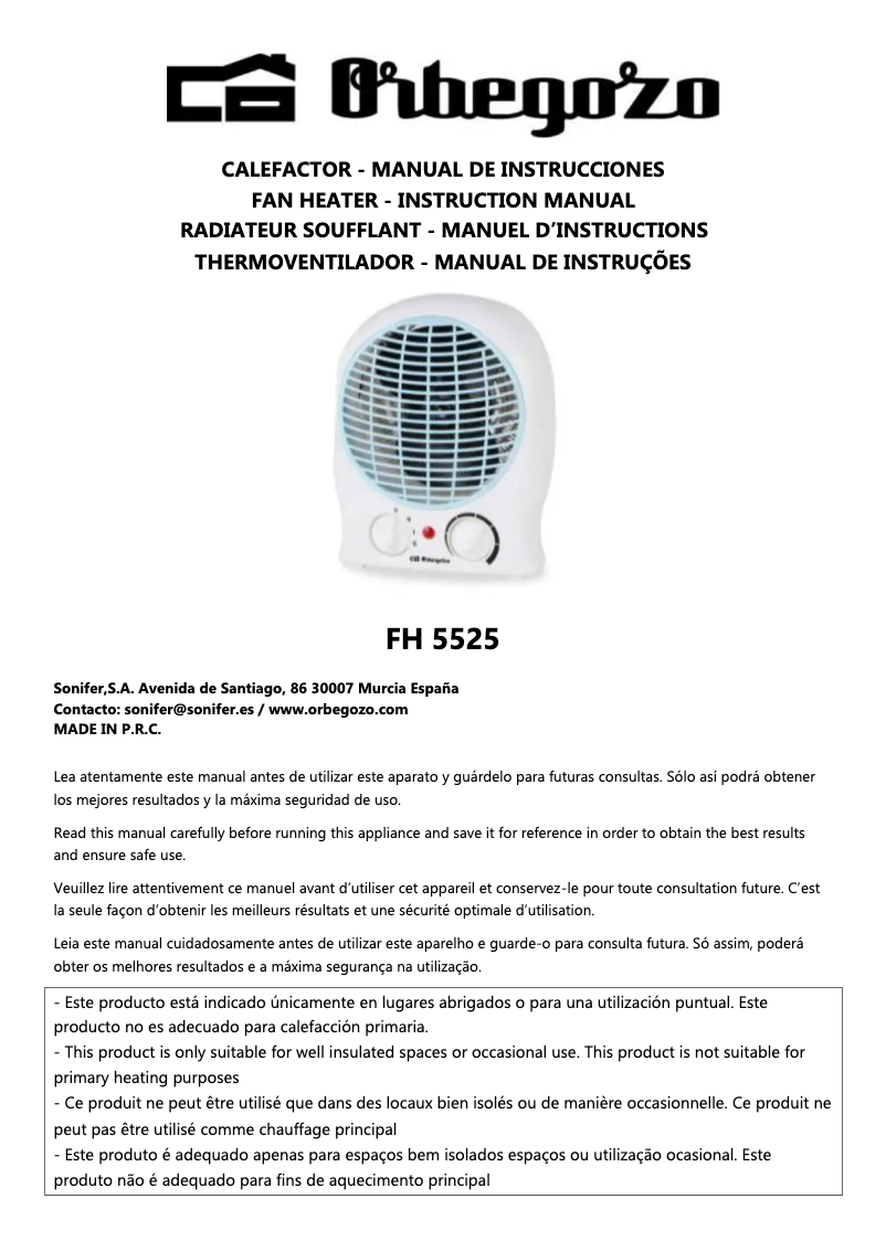 Page n°1 - Manuel utilisateur Orbegozo FH 5525