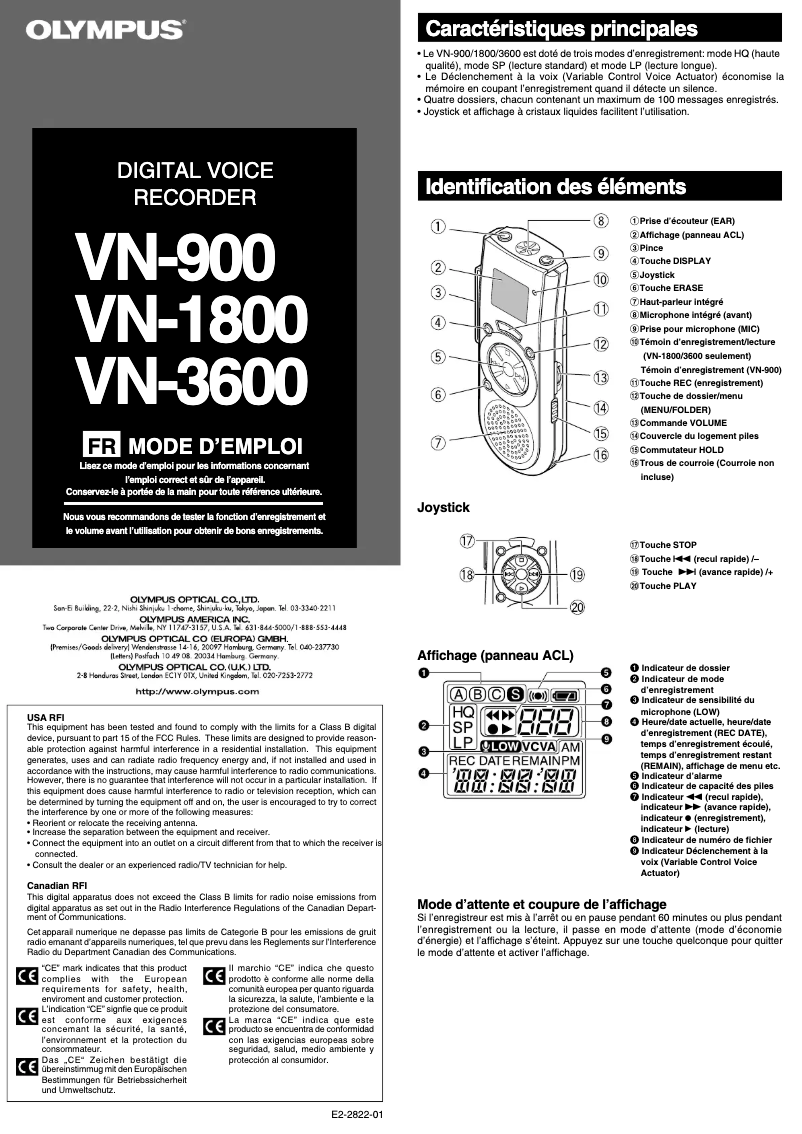 Page n°1 - Manuel utilisateur Olympus VN-1800