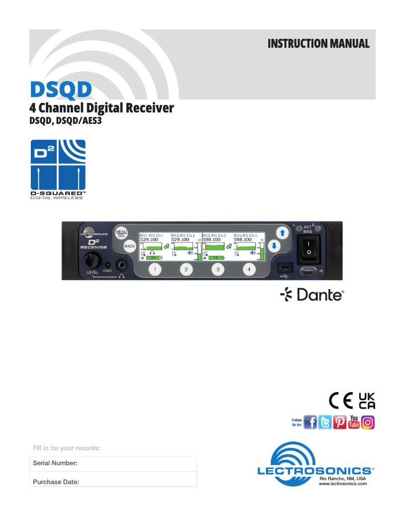 Page n°1 - Manuel utilisateur Lectrosonics DSQD