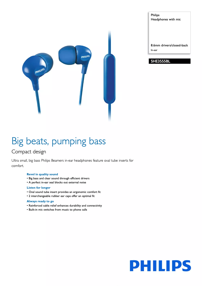 Page n°1 - Fiche technique Philips SHE3555