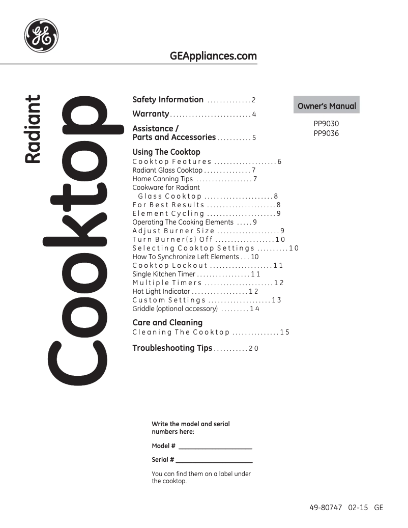 Image de la première page du manuel de l'appareil Profile PP7036SJSS