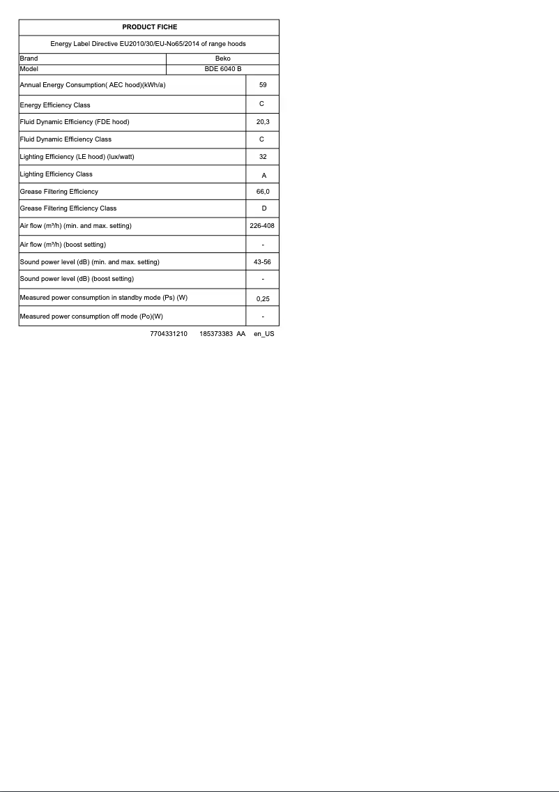 Page n°1 - Fiche technique Arçelik ADE 604 S