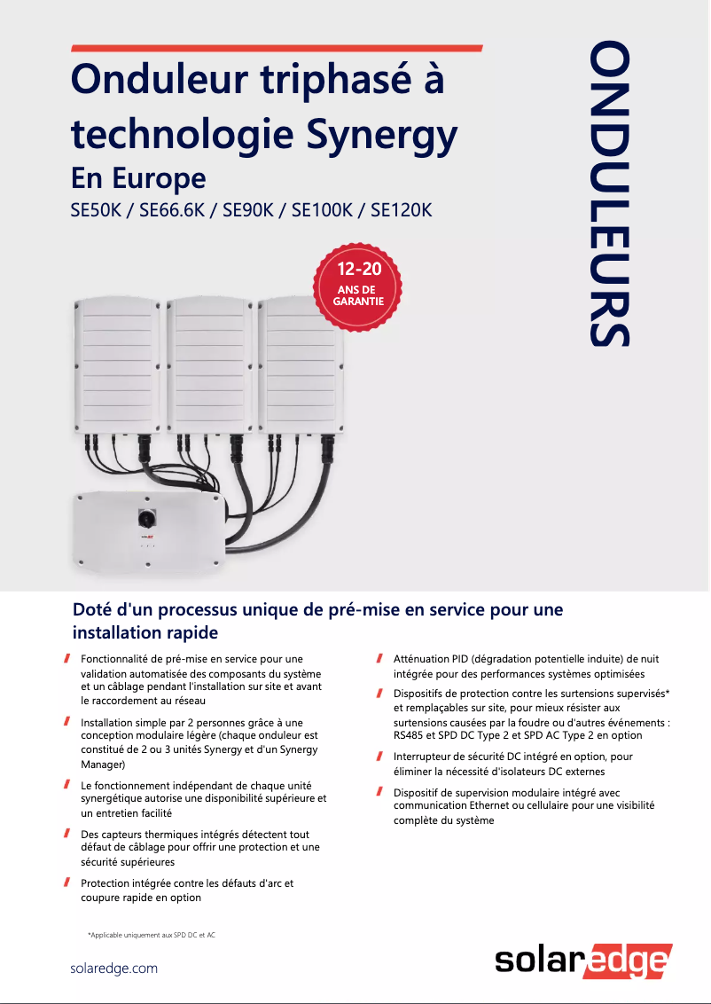 Page 1 de la notice Guide d'installation SolarEdge SESUK-RWR0INNN4