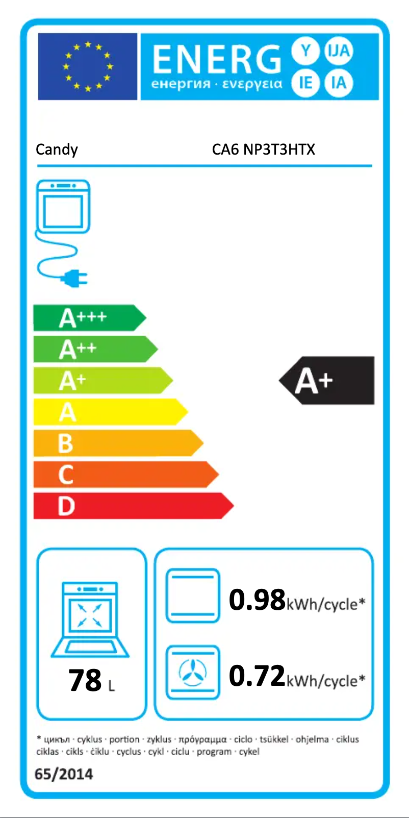 Page n°1 - Label énergétique Candy CA6 NP3T3HTX