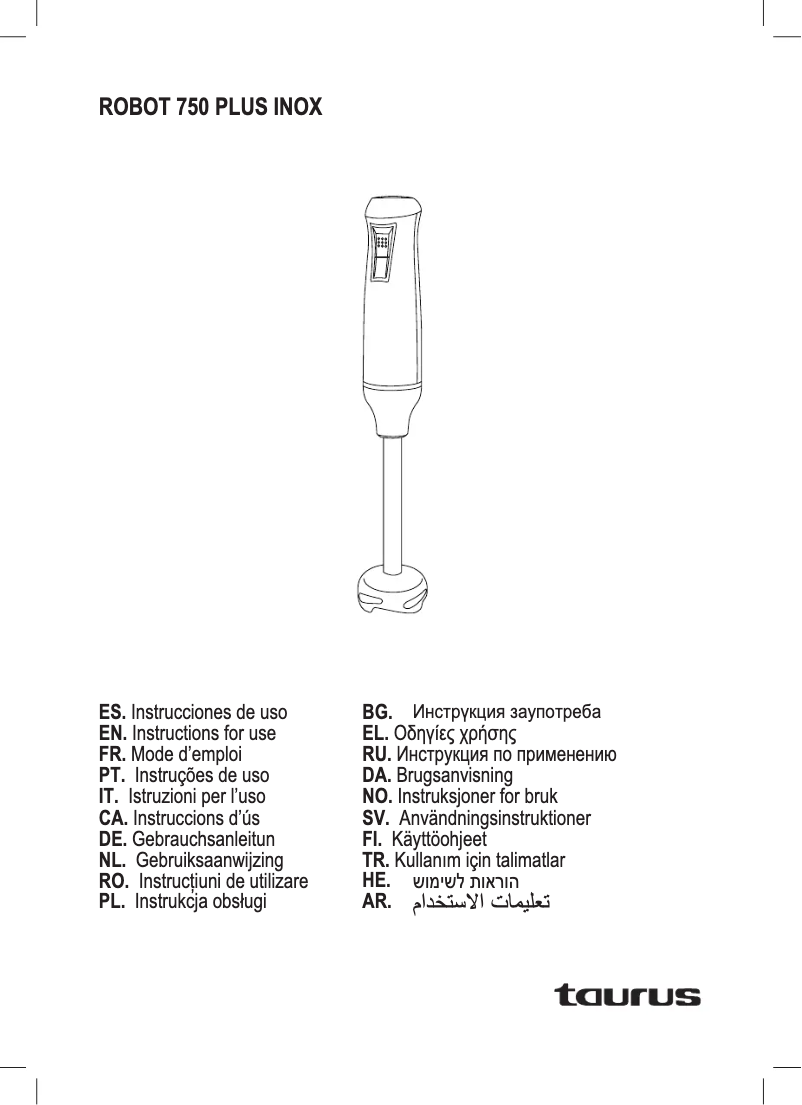 Page 1 de la notice Manuel utilisateur Taurus Robot 750 Plus Inox