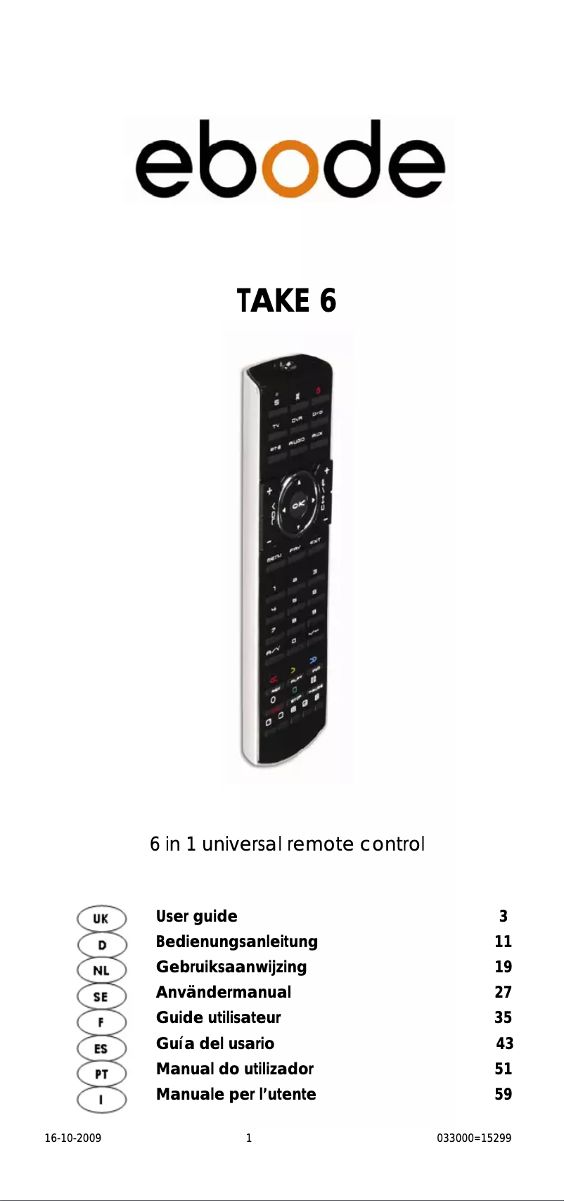 Page 1 de la notice Manuel utilisateur ebode TAKE 6 IR