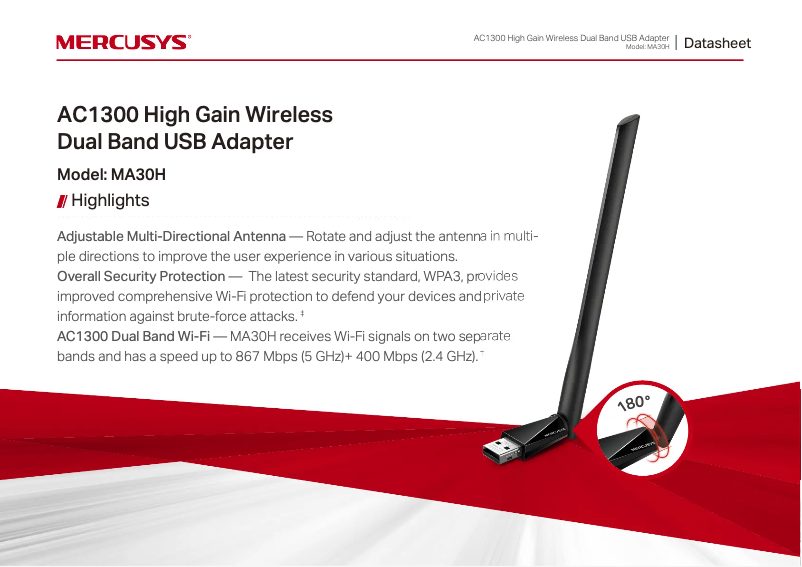 Page 1 de la notice Fiche technique Mercusys MA30H