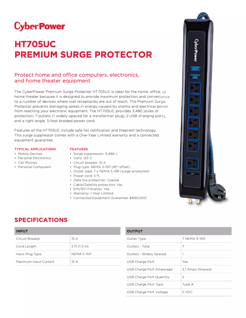 Page 1 de la notice Fiche technique CyberPower Home Theater HT705UC