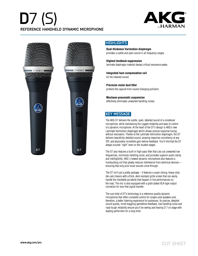 Page n°1 - Fiche technique AKG D7 S