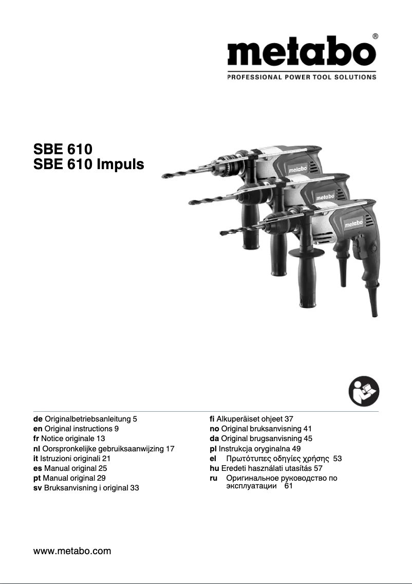 Page 1 de la notice Manuel utilisateur Metabo SBE 610 Impuls