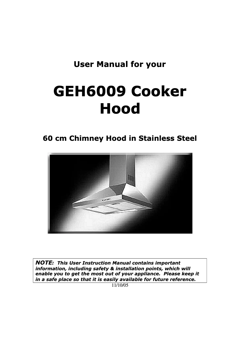 Image de la première page du manuel de l'appareil GEH6009