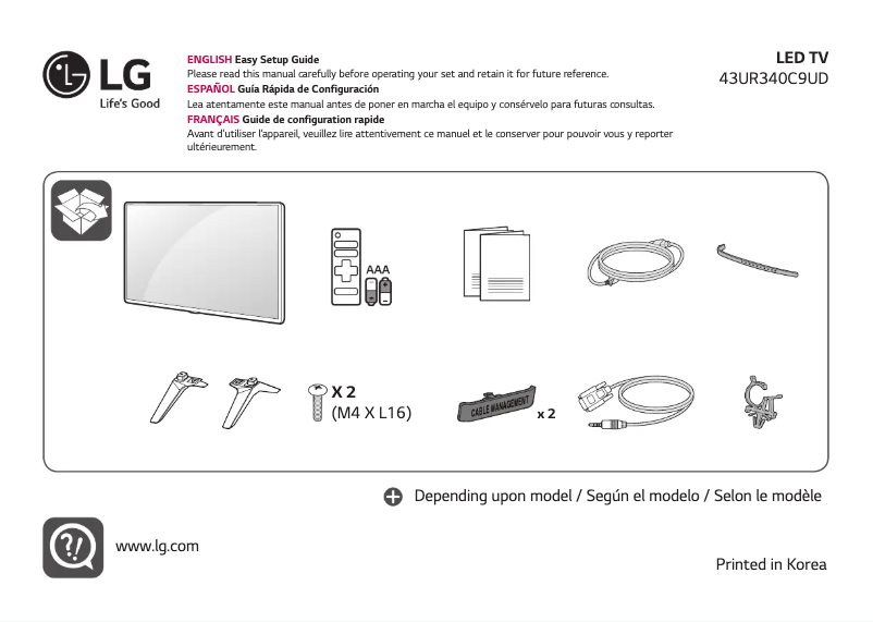 Image de la première page du manuel de l'appareil 43UR340C9UD