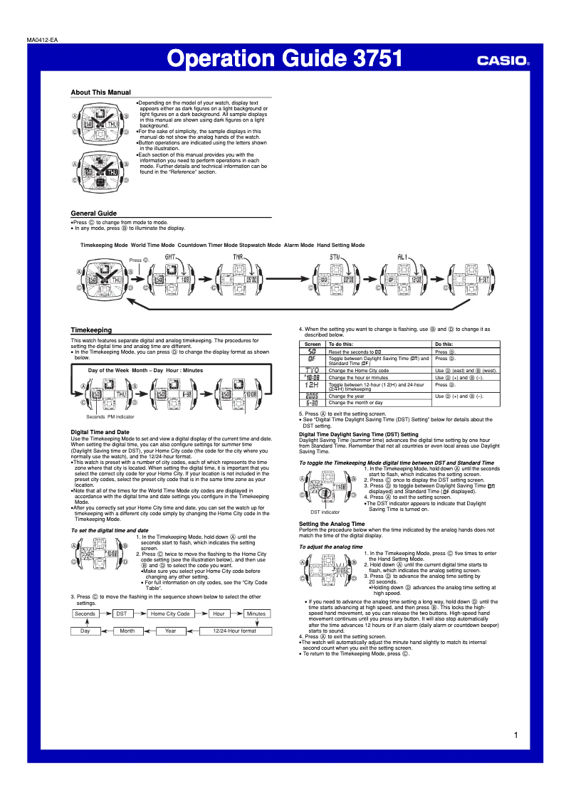 Page n°1 - Manuel utilisateur Casio 3751