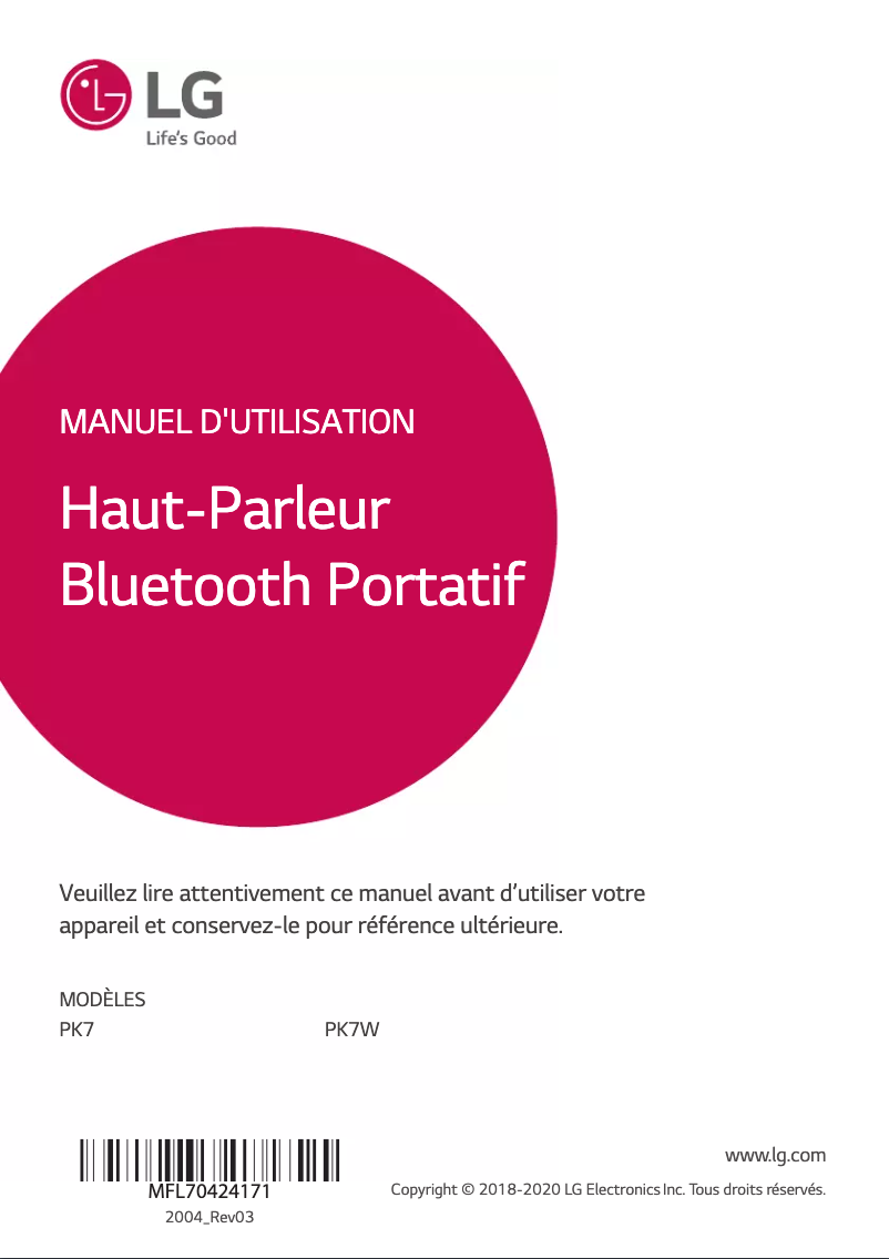 Image de la première page du manuel de l'appareil PK7