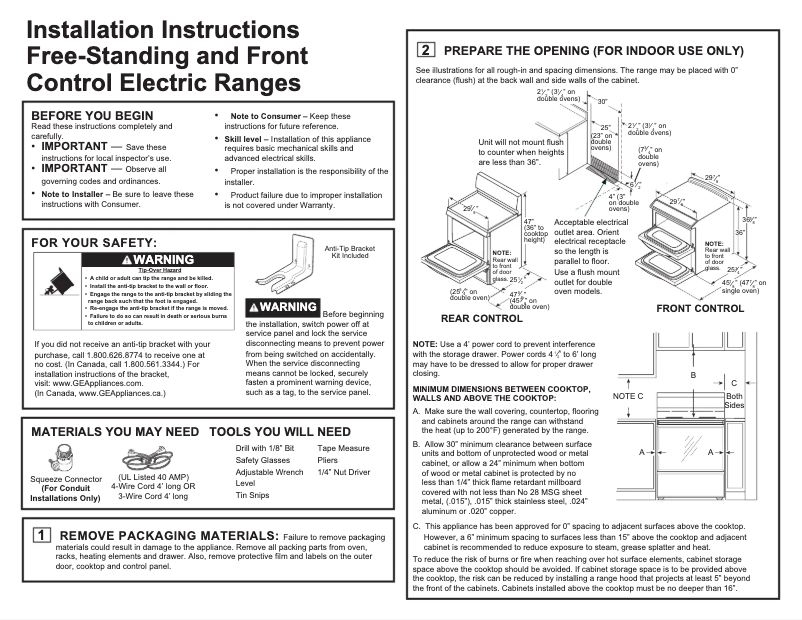 Page 1 de la notice Guide d'installation GE JB655YKFS