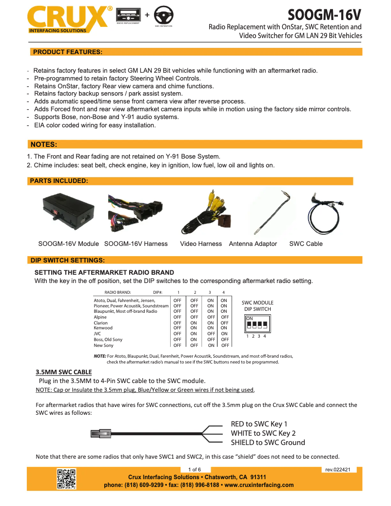 Page 1 de la notice Manuel utilisateur CRUX SOOGM-16V
